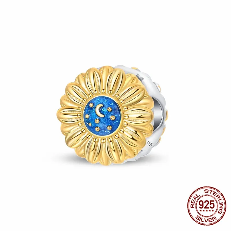

925 Sterling Silver Beaded Zirconia Sunflower Petal Pendant suitable for original bracelet designs DIY womens jewelry gifts