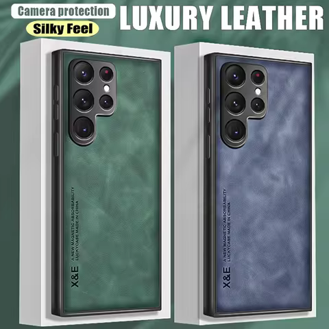 Luxury Leather Magnetic Case For Samsung S25 Ultra S23 Plus S22 S21 S20 S24 FE Note 20 Ultra Sheepskin Matte Texture Phone Cover