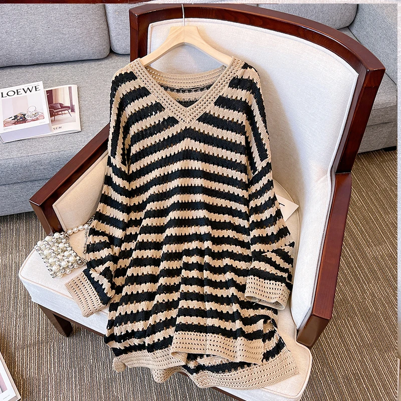 

Oversize Dress Women's Clothing 2023 Spring Autumn New Retro Loose Slim Lazy Fashion Knitted Dress bd531