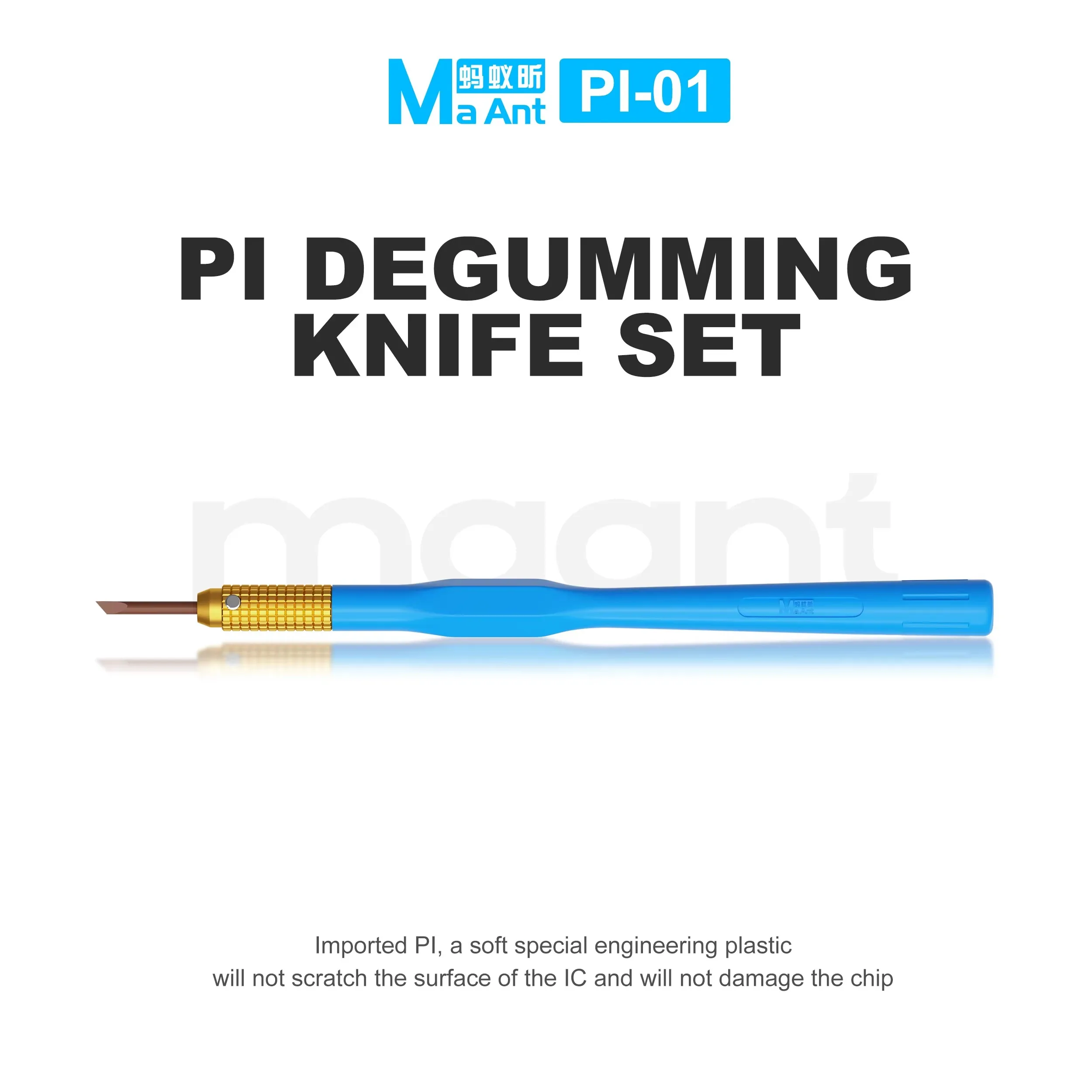 MaAnt PI‑01/PI-02 Degumming Knife Set Imported PI Plastic for CPU IC Black Glue Removal No Scratch No Pad Damage Repair Tool