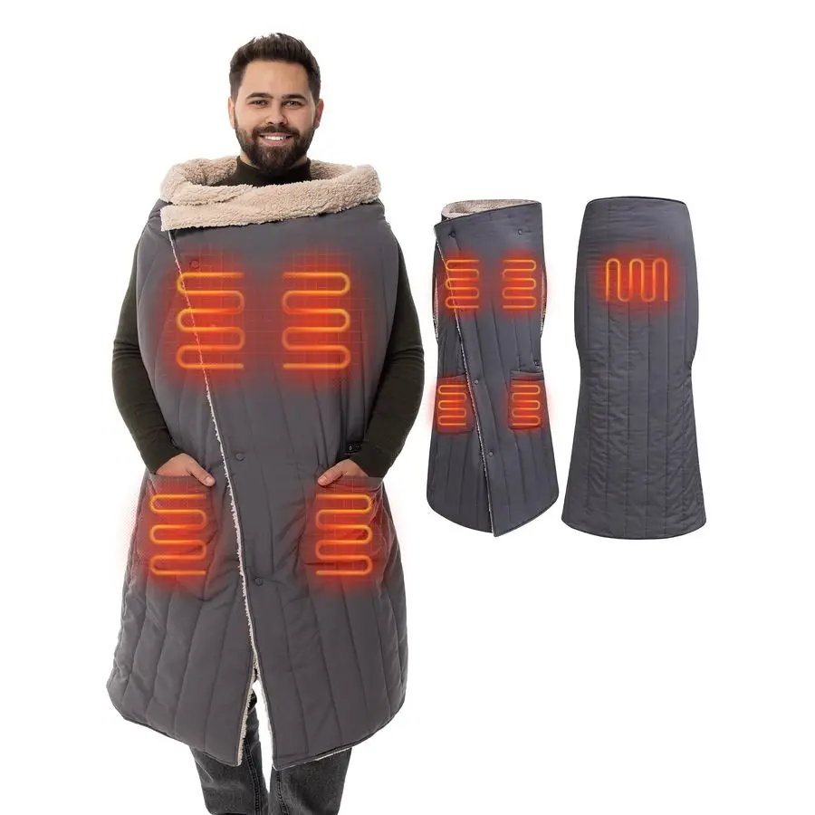 

Wearable Heated Blanket Battery Operated, Sherpa Stylish Portable Heated Blanket with 16000mAh Battery 2in1 Cordless Electric Bl