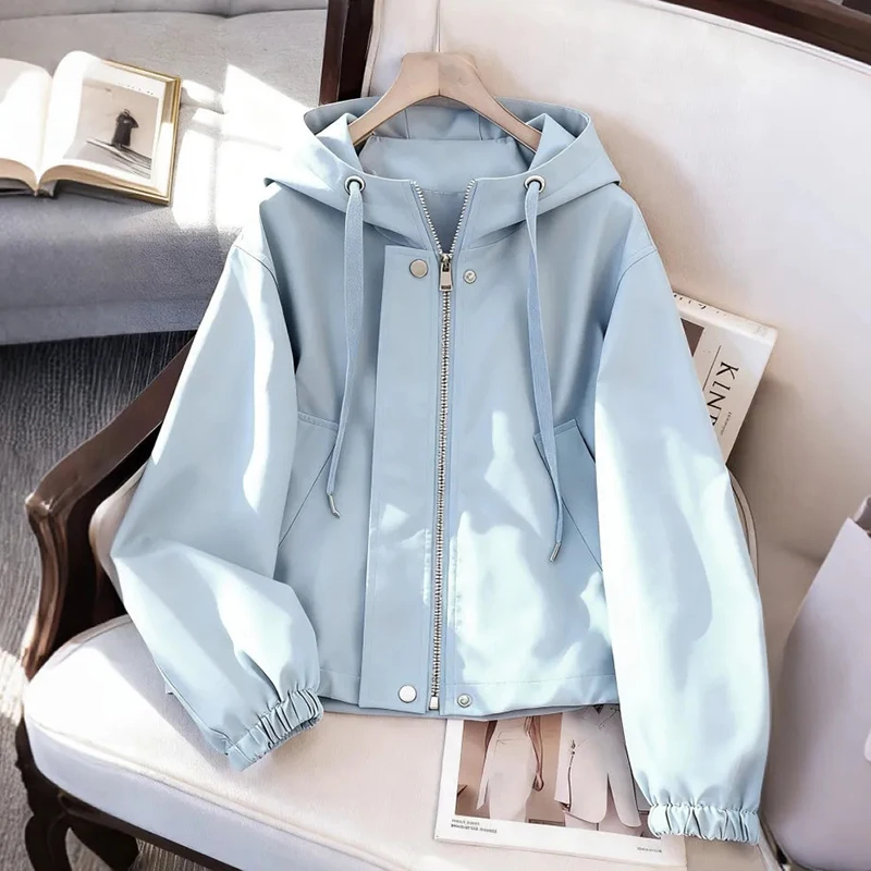 

Women Preppy Style Solid Trench Coat Long Sleeve Zipper Hoodes Casual Jacket Spring Fall Warm Sweet Harajuku Y2K Black Outwear
