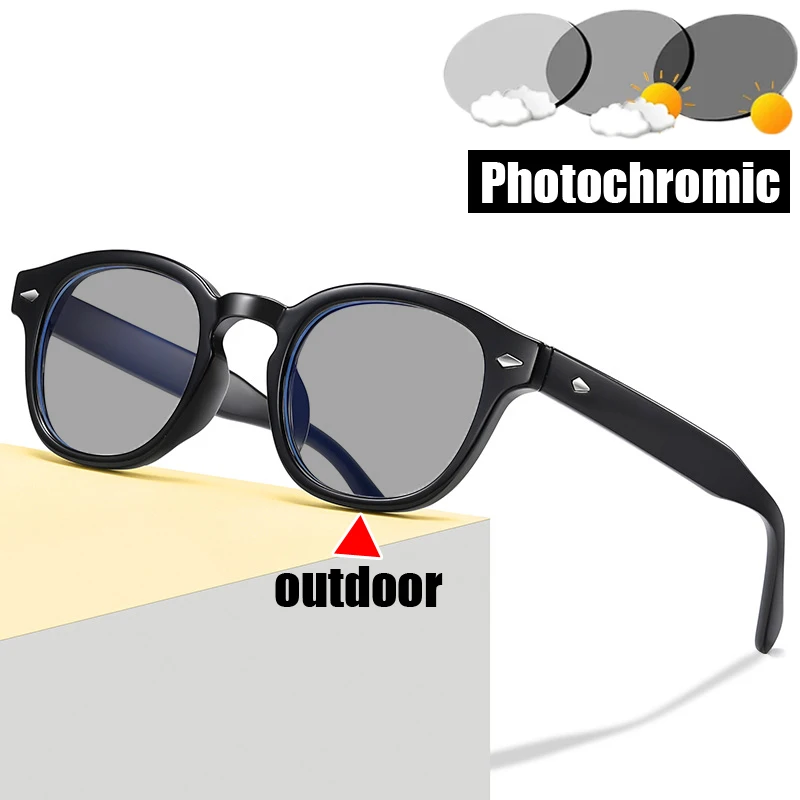 Finished Photochromic Plain Glasses Retro Fashion Color Changing Optical Spectacle Eyeglasses New Anti-UV Sunglasses Goggles