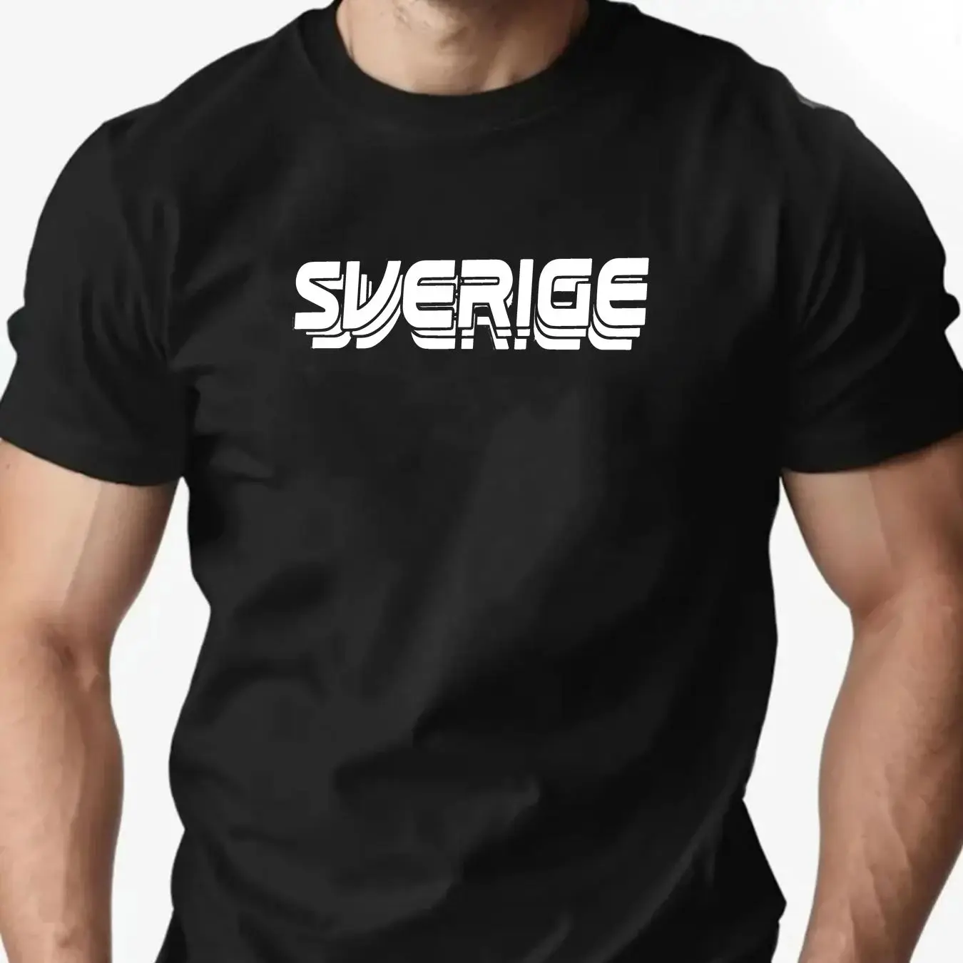 

T-Shirt Men 100% Cotton English Letter Sverige Print Round Neck Breathable Oversized Tee Casual Fashion High quality Clothing