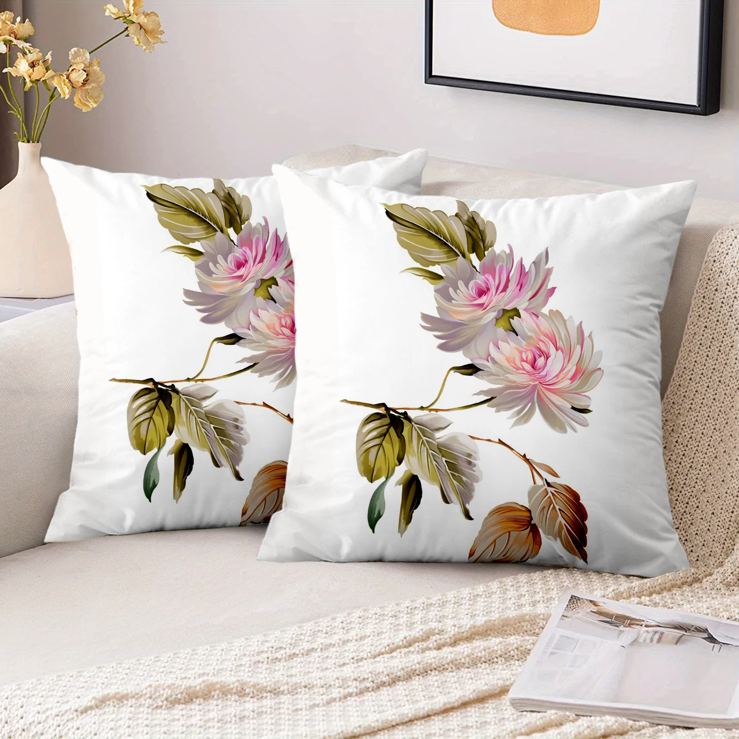 1 Pieces Vintage Watercolor Floral Throw Pillow Covers Pattern Cushion Cover Suitable for Sofa Bedroom Car Pillow Cover