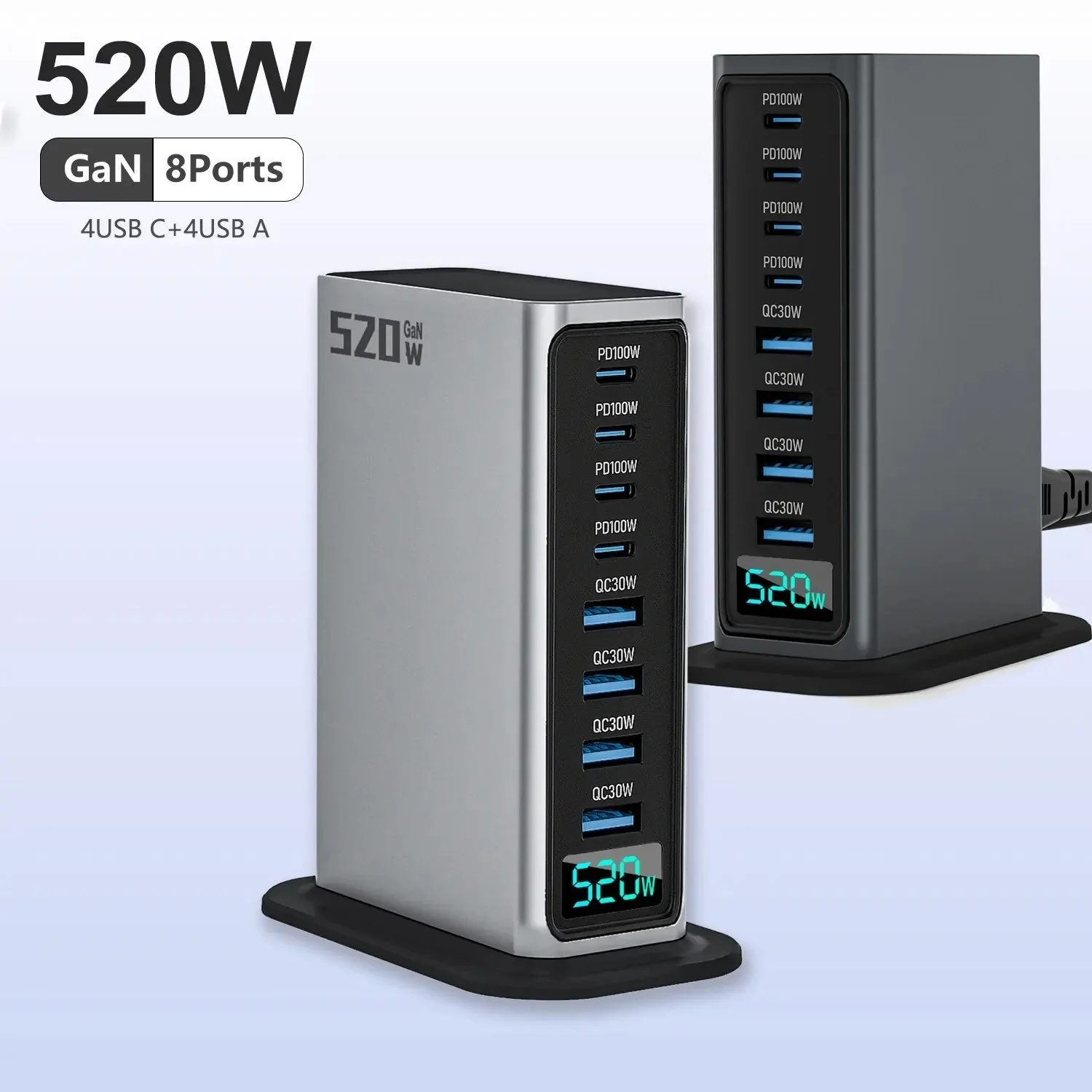 

520W Super Fast Charging 4C4A Multiport Charger Station for Laptop/Apple/iPhone16/15/14/Android/Type C PD 100W Power Adapter
