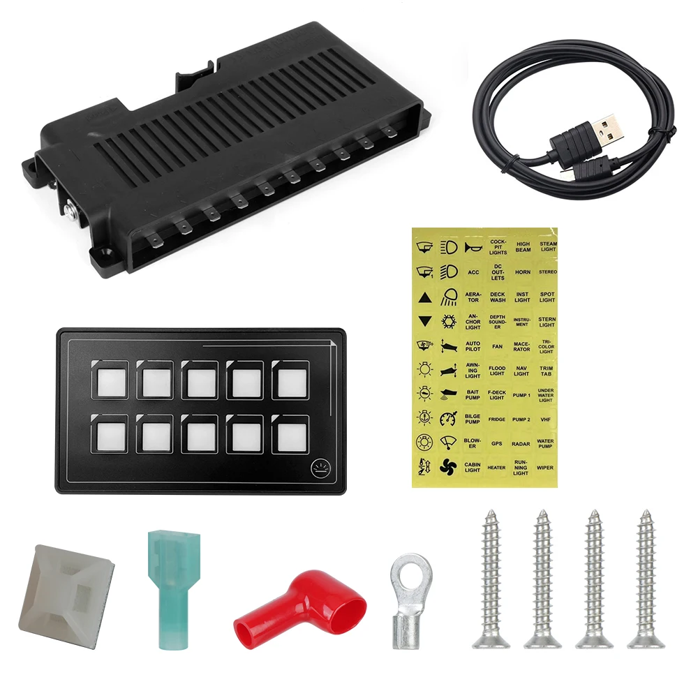 

With Backlight 10V-30V Button Switch Panel Circuit Control with PPTC 6 Pin Membrane Control Box APP Control USB Cable Universal