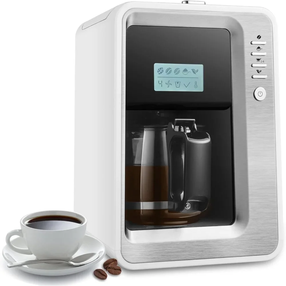 Coffee Machine with Grinder, Grind and Brew Coffees Maker with LCD Display, Automatic Drip Coffee Maker