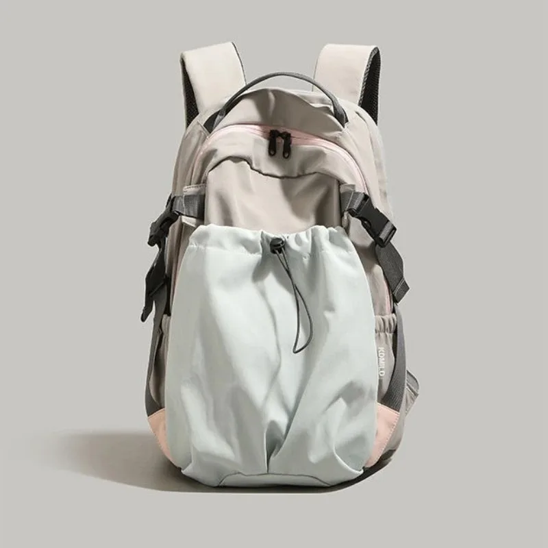 Fashion Nylon Backpack with Drawstring Side Pocket Adjustable Padded Straps for Outdoor Daily Use Large Capacity Shoulder Bag