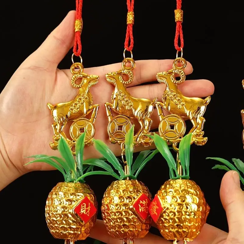 Chinese New Year 2027 Goat Hanging Ornaments Gold Lucky Design Red Tassels For Spring Festival Home Wall Decor