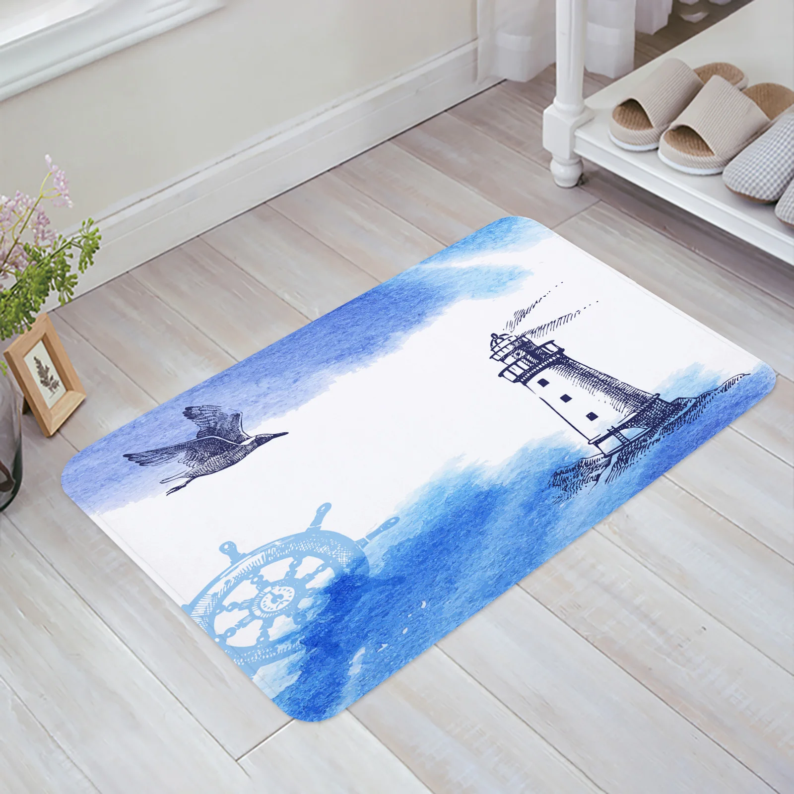 

Watercolor Lighthouse Sea Bird Rudder Entrance Doormat Kitchen Mat Carpet Living Room Home Hallway Rugs Bathroom Door Mats