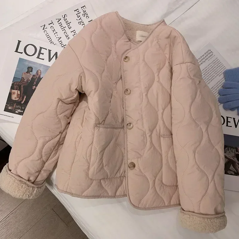 Autumn Winter Down Cotton Jacket Women Imitation Lamb Female Loose Cotton Padded Coat Thick Casual Puffer Jacket Women Clothing