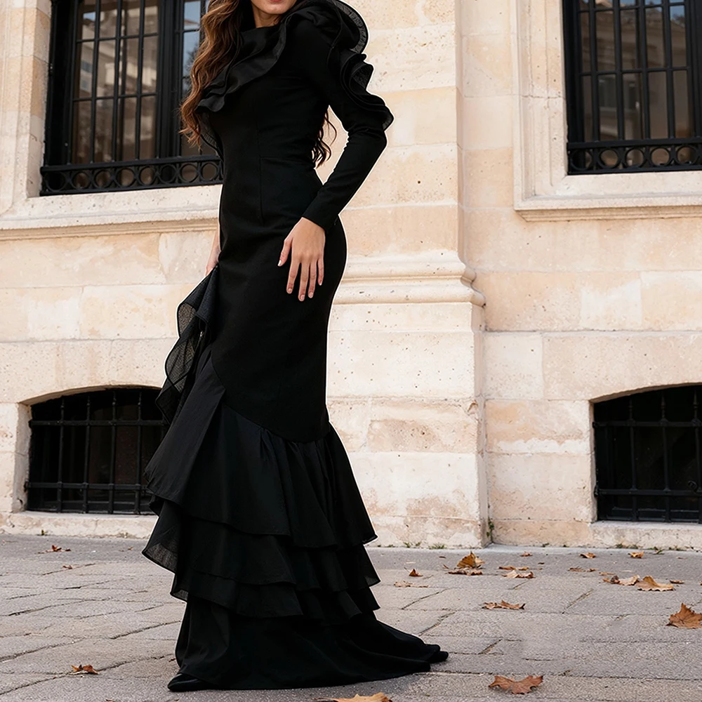 Suknie wieczorowe syreny szyte na miarę, do ziemi, z jednym ramieniem, z długim rękawem, suknie balowe, proste, modne, z rozcięciem z boku, drapowane suknie na przyjęcie.