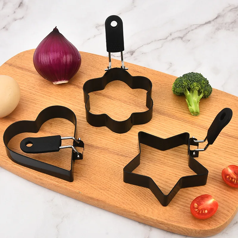 Egg Ring Heart Circle Flower Star Shapes Fried Egg Mold Non-Stick Foldable Handle Frying Egg Shaper Kitchen Gadget