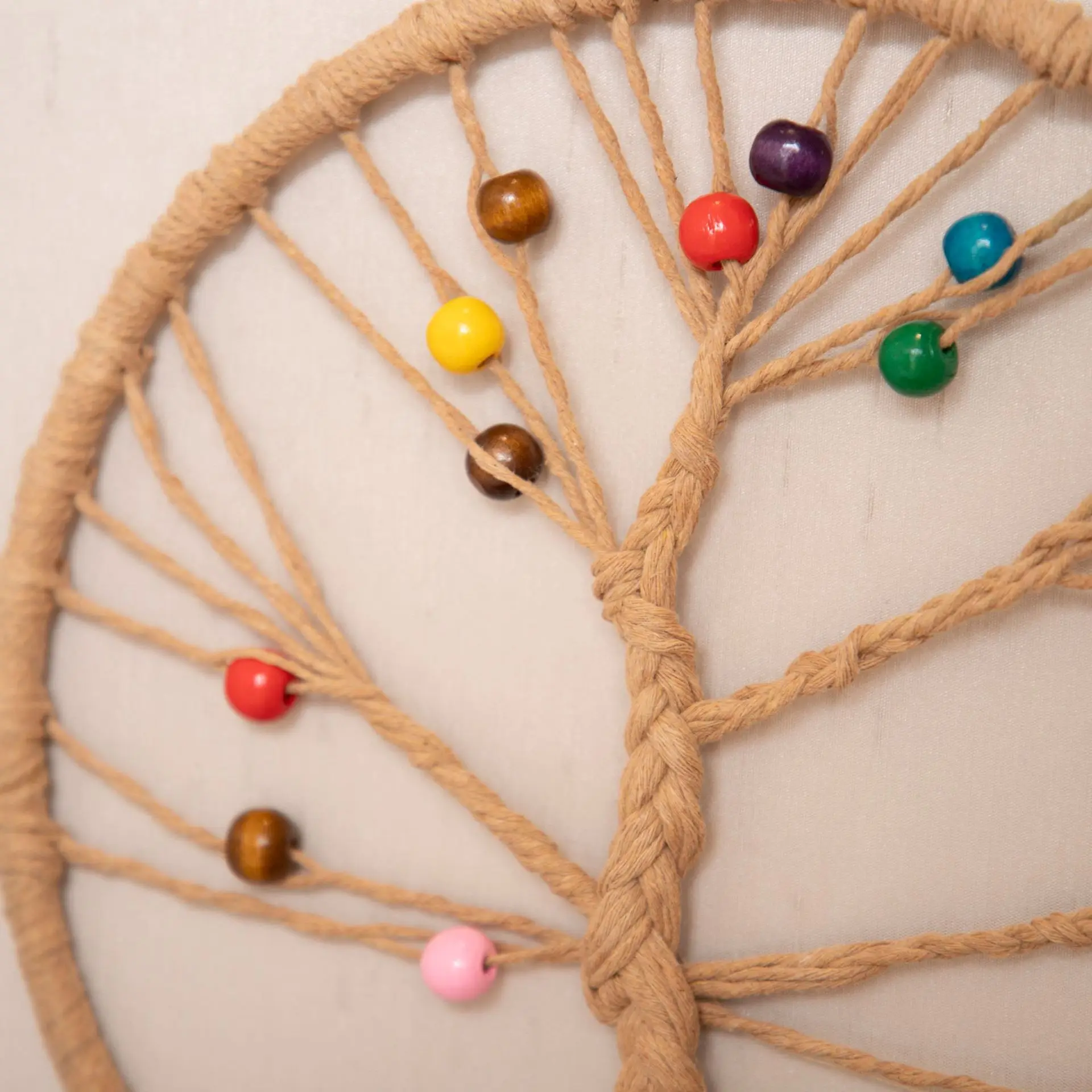 Boho Tree of Life Wall Hanging Handmade Rope Round Wall Decor Colorful Beads Home Bedroom Wall Ornament