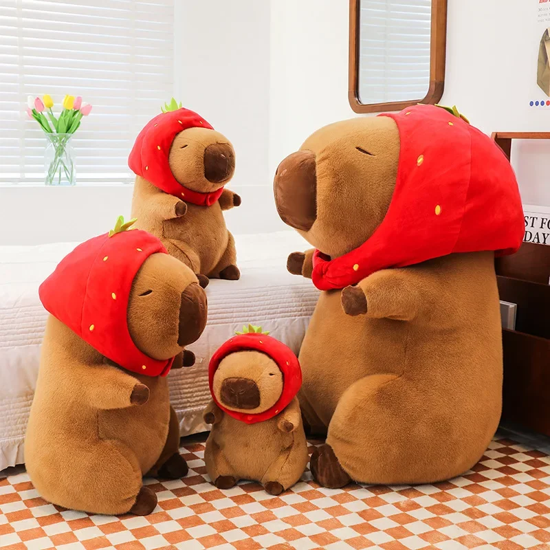 Kawaii 50cm Strawberry Hat Capybara Big Size Plush Toys Simulation Turtle Backpack Capibara Stuffed Animals Kids Birthday Gifts