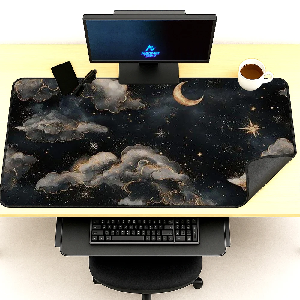 Starry Galaxy Mouse Mat Gaming Desktop Mat 140x60 Clouds Moon Stars Cosmic Aesthetic XXXL Large Pad Mousepad Mousemat