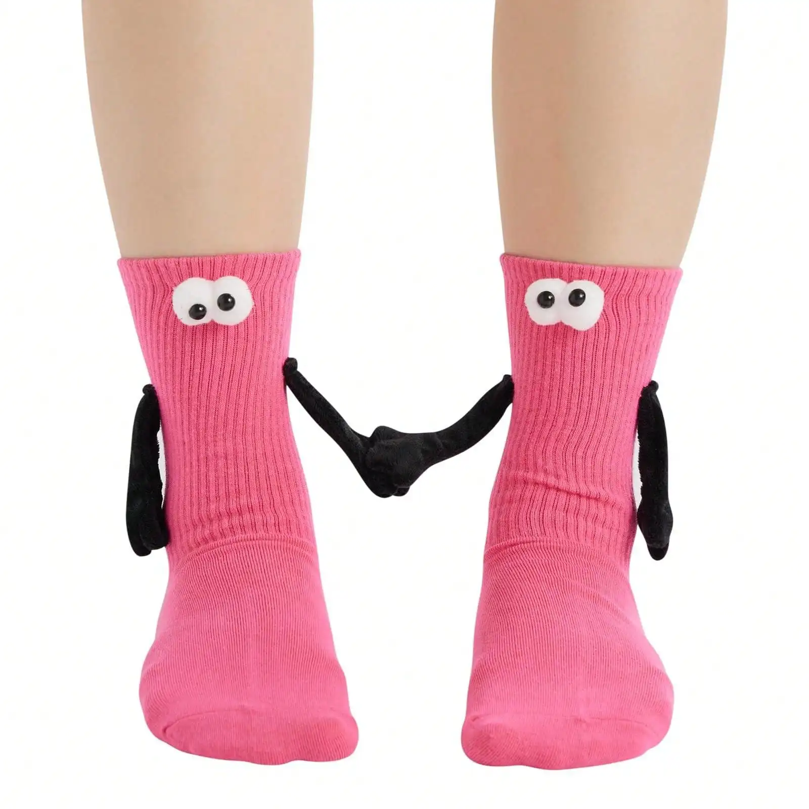 Sports Outdoor 1pair Magnetic Attraction Hand Holding Socks For Couple, Bff, Doll, Sports, Pink