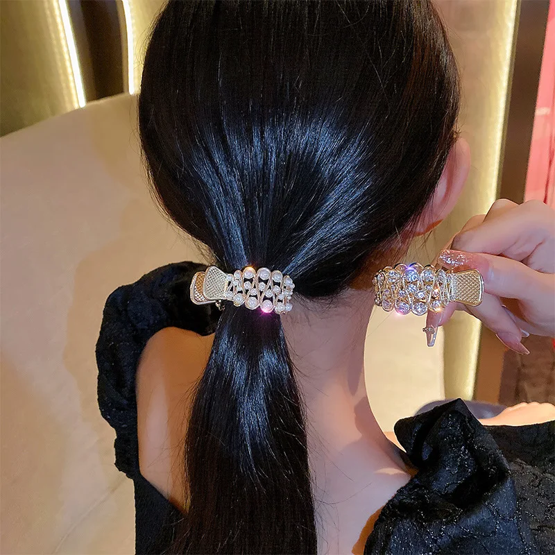 Trendy Pearl Rhinestone Hair Claws Girl Luxury High Ponytail Clip Fixed Hairpin Claw Clip Woman Headwear Hair Accessories Gifts