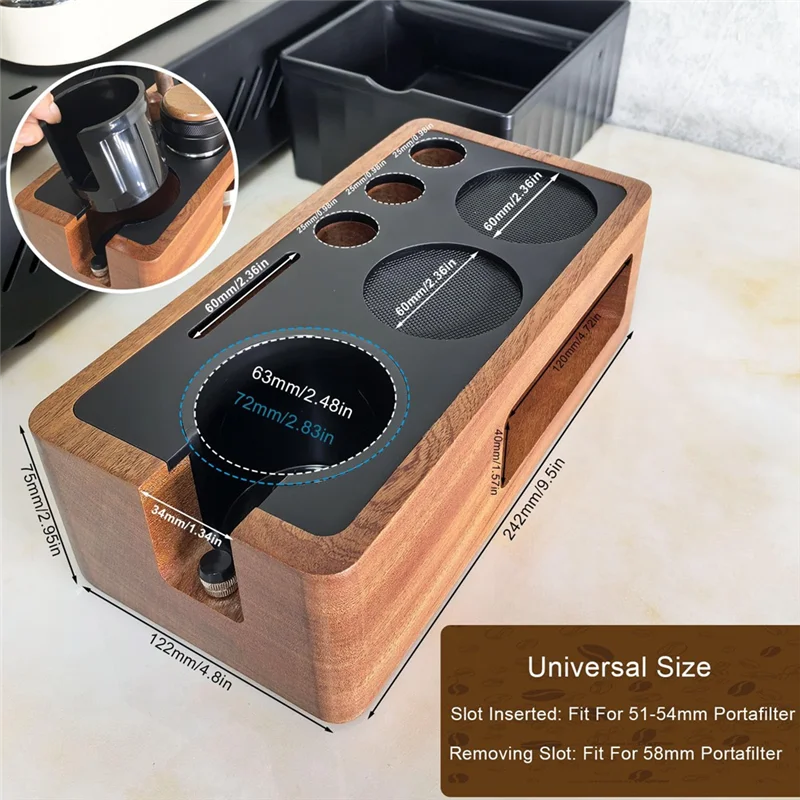 الترويج! محطة اسبريسو، منظم الملحقات الخشبية، مناسب لمحطة دك اسبريسو القياسية (51-58 مم)