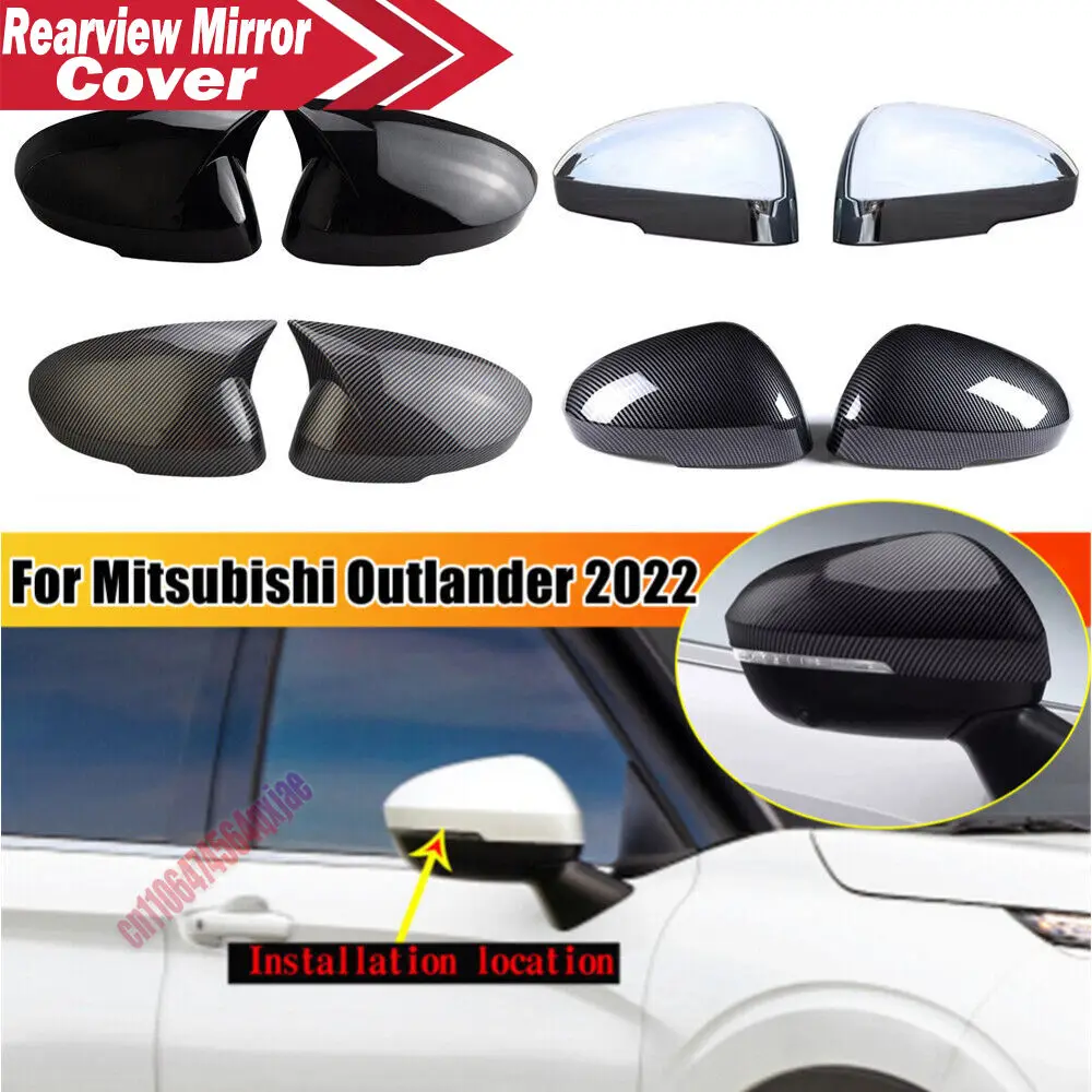 For Mitsubishi Outlander 2022 ABS Car Rearview Side Mirror Cover Wing Cap Exterior Door Housing Shell Trim Adhesive Sticker