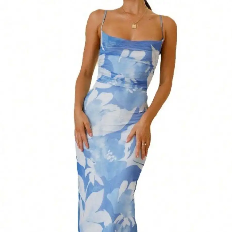 

Womens Summer Floral Print Sleeveless Bodycon Maxi Dress