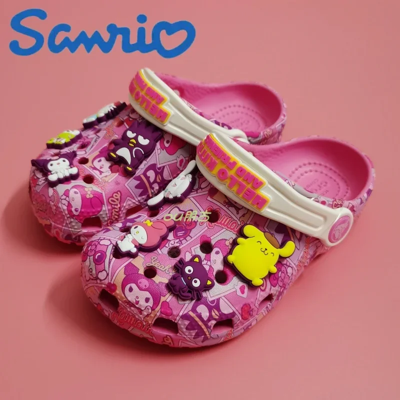 Sanrio Hello Kitty Kuromi Pochacco Melody New Summer Children Cute Cartoon Children Slippers Nonslip Soft-soled Wrap Toe Sandals