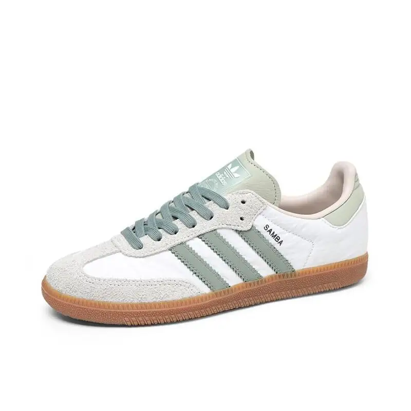 Adidas Samba OG Silver Green Anti Slip, Wear Resistant, Shock Absorbent Low Cut Board Shoes for Men and Women, White Green