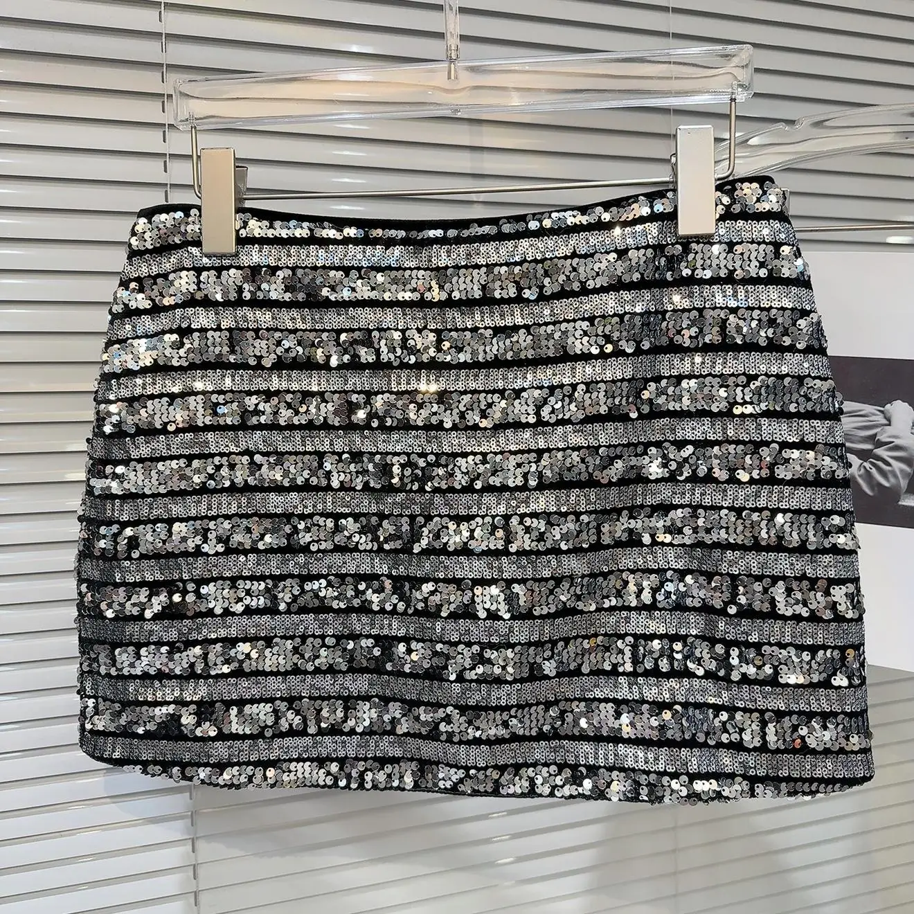 

Sparkling Velvet Skirt Sexy Sle Club Lady Heavy Work Sequins ort Skirt Bodycon Skirt mid Waist Polyester Fiber