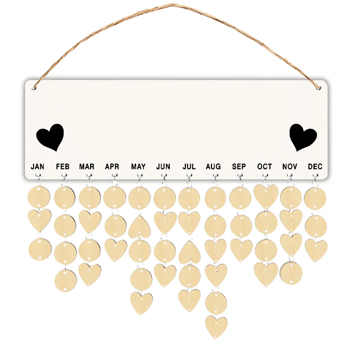 

Birthday Reminder Board Wooden Calendar Hanging Ornament DIY Date Tracker Home Wall Decor Round Heart Chip Design