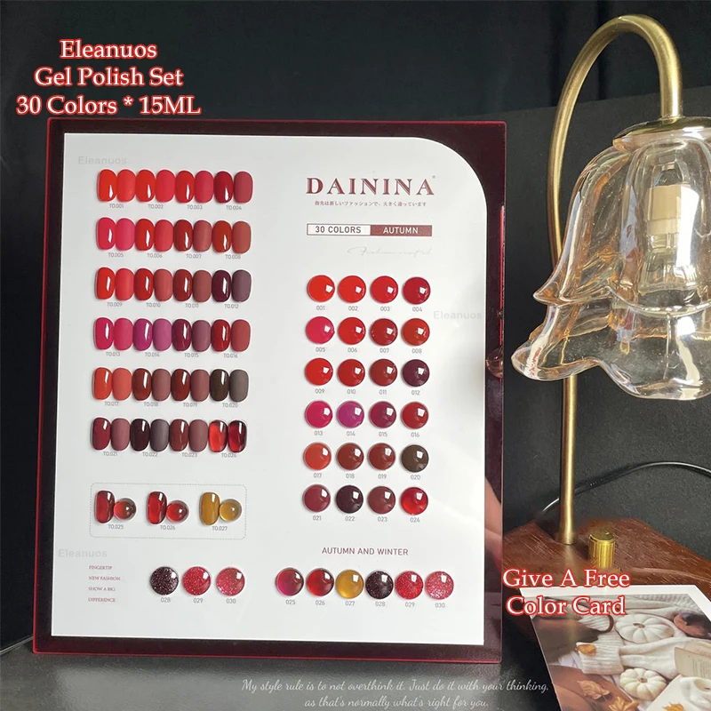 Eleanuos Popular 30 Color Red gel Polishing Series Clearcoat Solid Cat's Eye gel Chips Diamond UV LED Shiny Red Nail Whitening