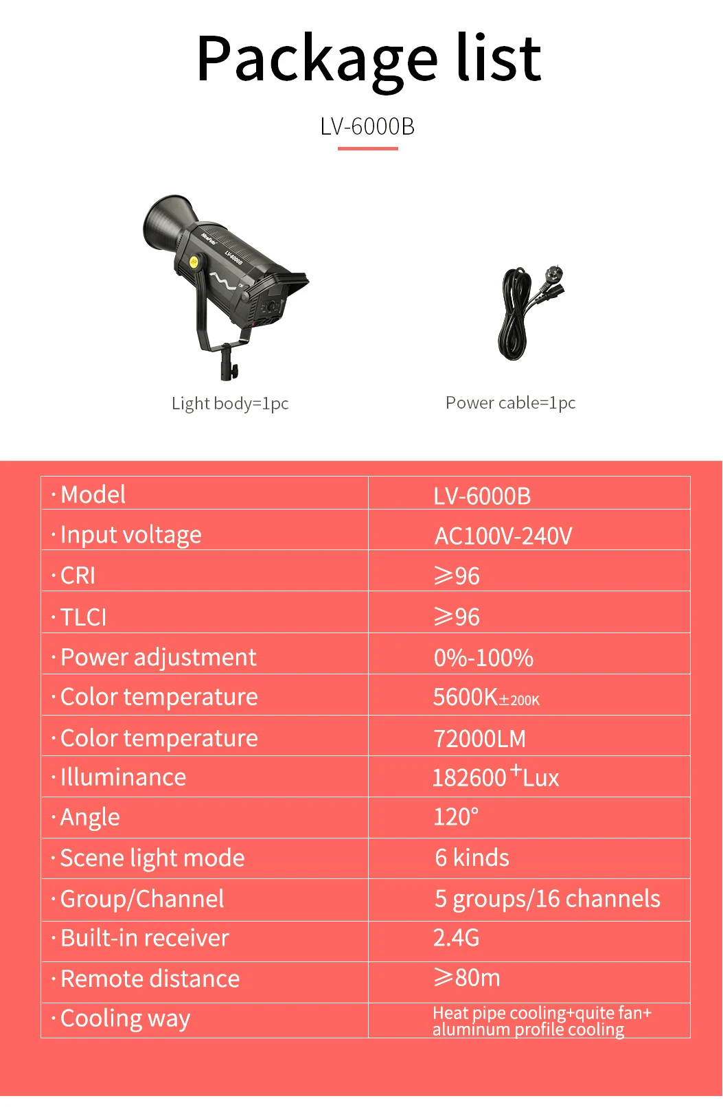 NiceFoto LV-6000B 600W Professional Video Fill LED Continuous Light Photographic Studio Lighting Equipment for Filming