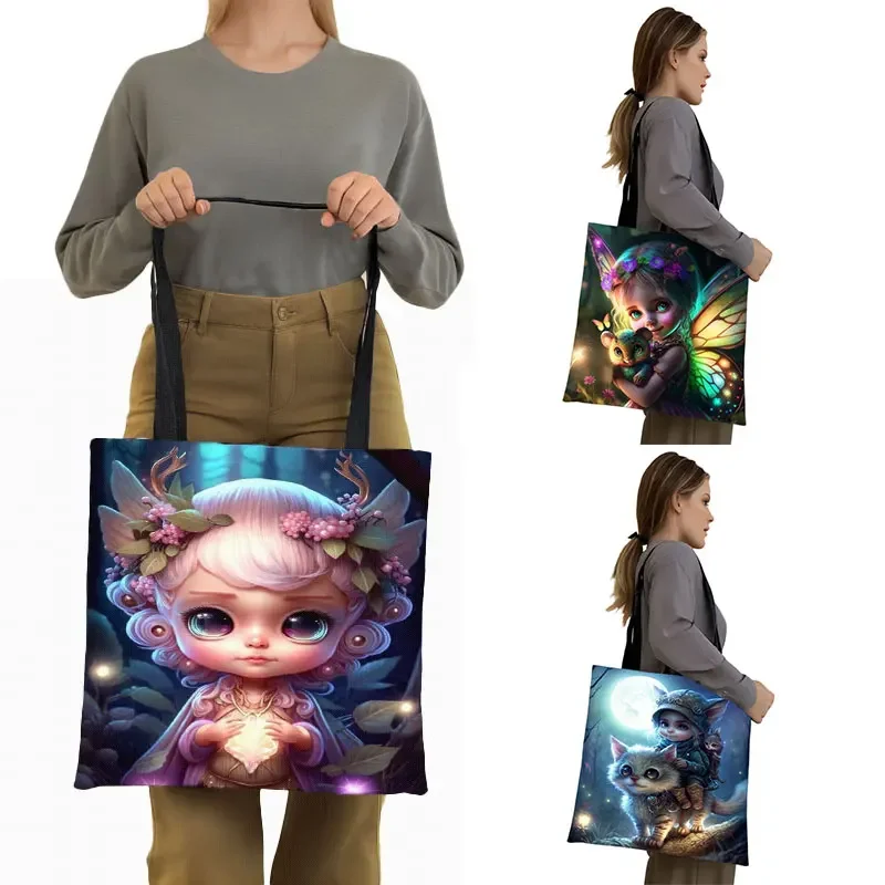 Fantasy Elves Pattern Shopping Bag Women Totes Bags Art Girl Fairy Large Capacity Storage Bag Ladies Reusable Shoulder Bags Gift