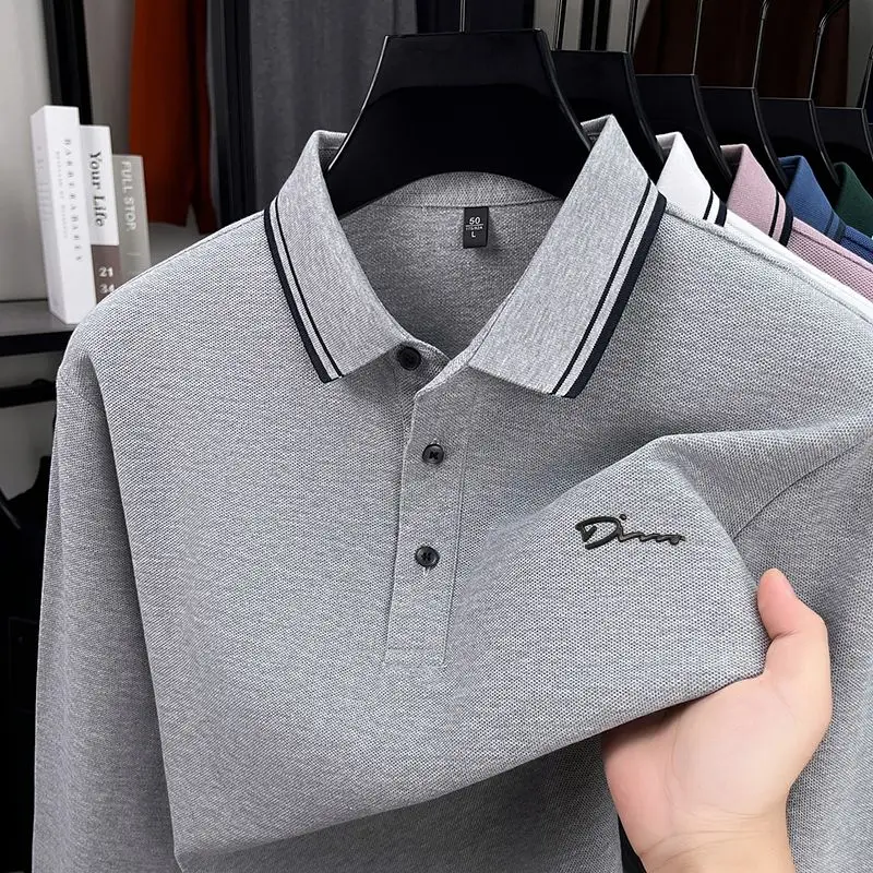 100 Baumwolle Luxus Qualität männer/Polo-Shirt Revers Langarm T-Shirt Herbst Neue Ankunft Brief Drucken Atmungs Mode herrenmode