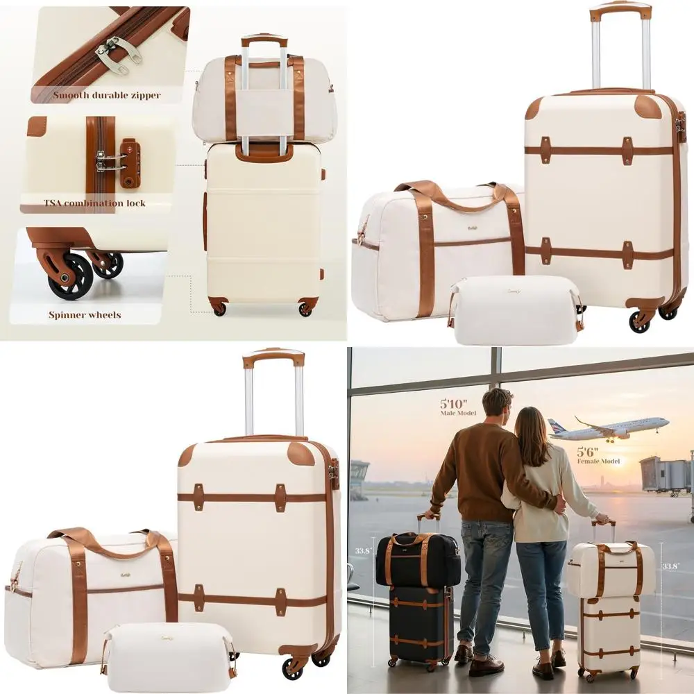 3-Piece Hardside Spinner Luggage Set with TSA Lock and Telescopic Handle for Carry-On Travel