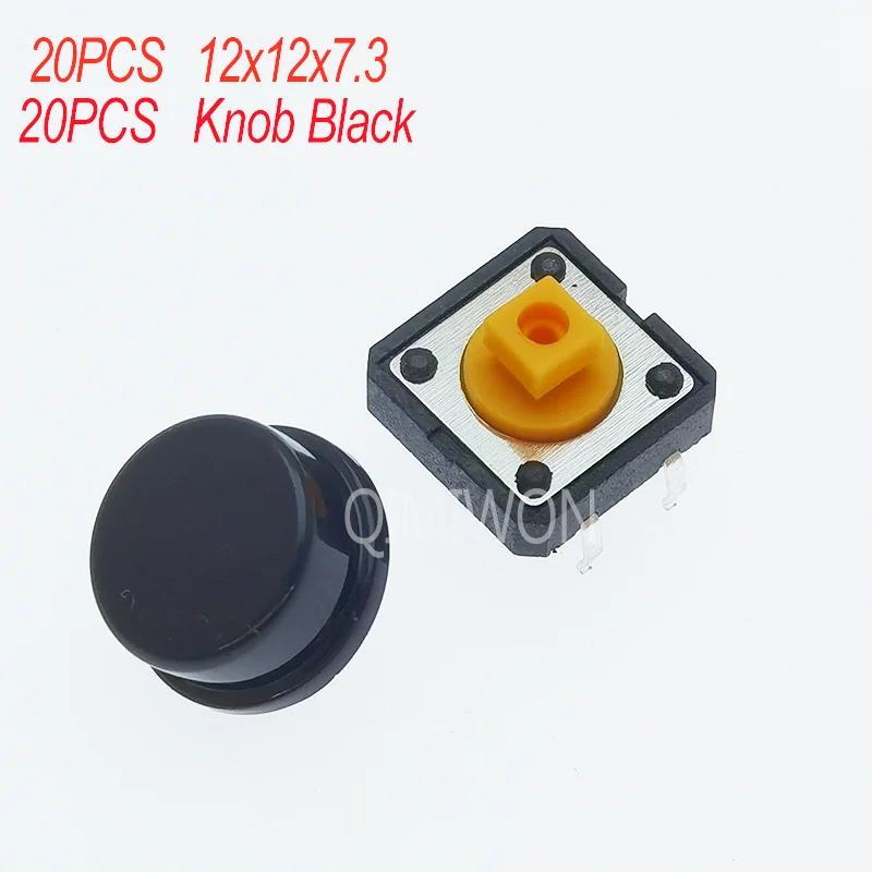 20PCS Tactile Push Button Switch Momentary 12*12*7.3MM Micro switch button with knob Yellow Green Red Kit 12x12x7.3