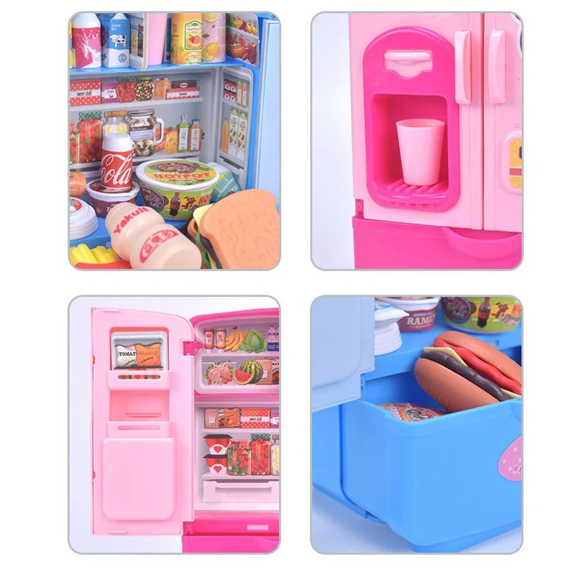 Simulatie DIY Koelkast Mini Dubbele Deur Koelkast Accessoires Fantasiespel Educatief Speelgoed Set Voedsel Voor Kindercadeaus