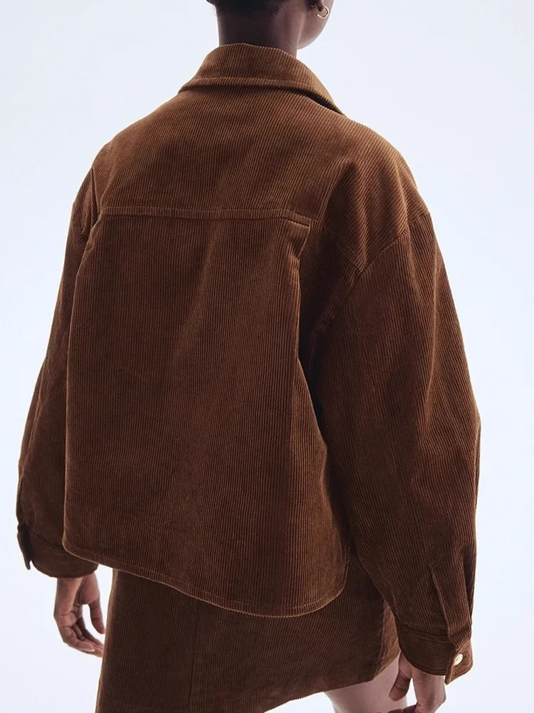 2025 패션 브랜드 가을 신상 여성 코듀로이 빅사이즈 긴팔 라펠 포켓 재킷