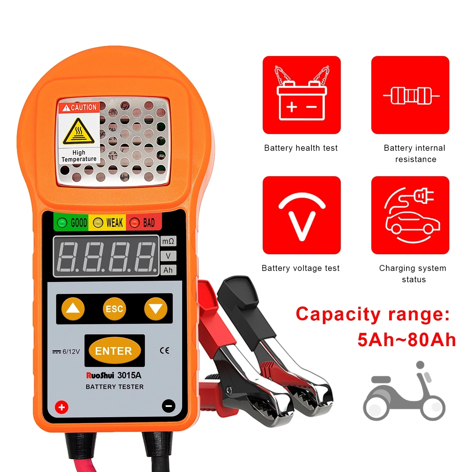 RuoShui 3015A Automotive Battery Tester Charge System Test Battery Work Load Internal Resistance 12V Lead-Acid Car Power Tool