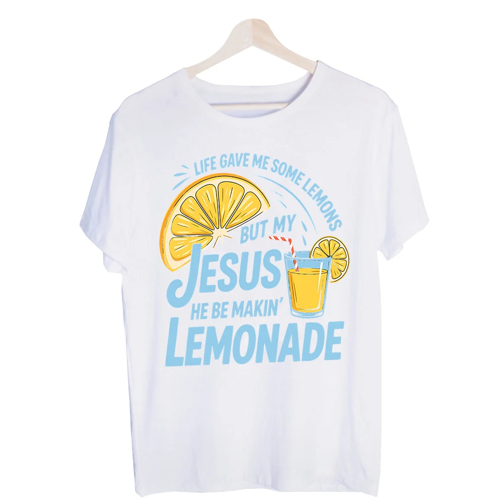 Men's Lemon and Glass Slogan Graphic Tee, Short Sleeve Crew Neck Casual Shirt for Daily Wear