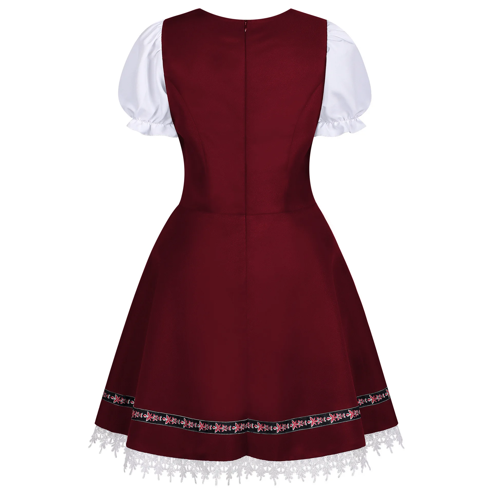 Deutsches Oktoberfest Dirndl-Kostüm für Damen, elegantes Spitzen-Blumen-Bayerisches Traditionelles Kleid, Vintage-Dienstmädchen-Festival-Cosplay-Fantasie-Anzug – Detail 37