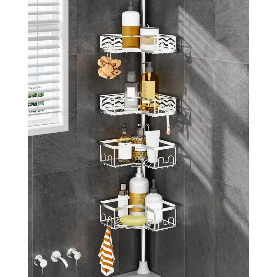 

Угловой душевой органайзер на телескопической штанге, быстрая установка, легкая регулировка, нержавеющая сталь, без ржавчины, для хранения и организации пространства