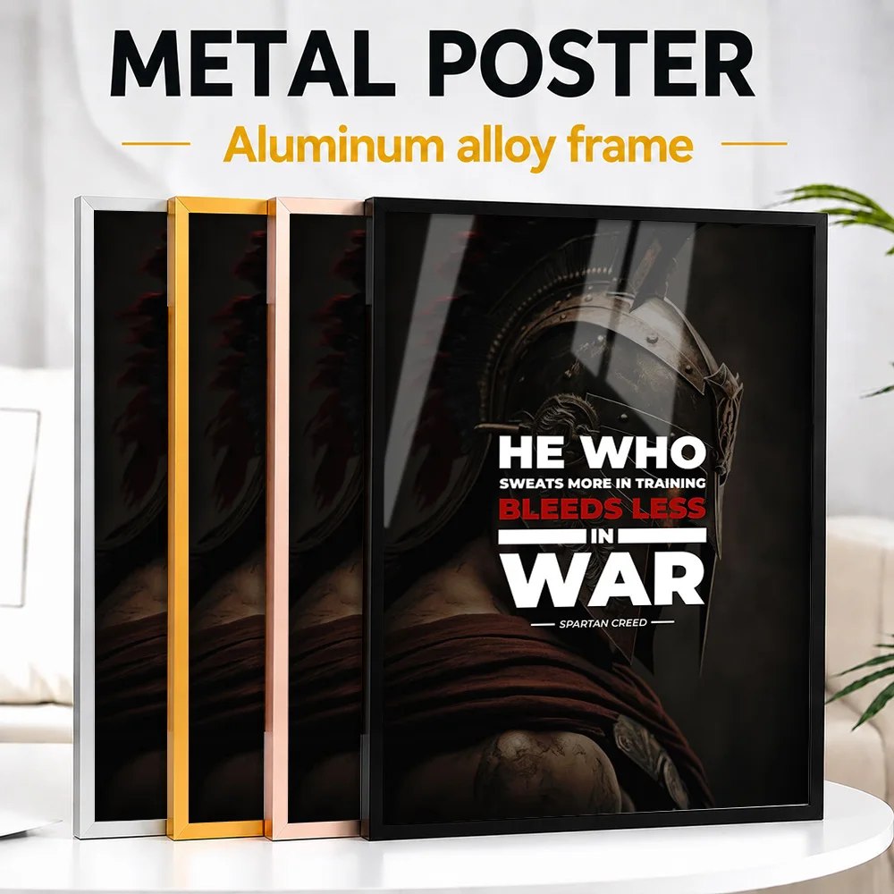 Spartan Train Harder Quote Framed Metal Print Customized Bold Typography Wall Art Designed For Office And Ambitious Thinkers