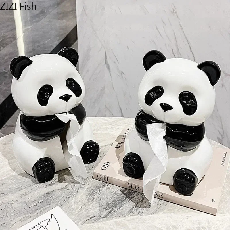 Lovely Panda Shaped Tissue Box Ceramic Paper Towel Case Coffee Table Desktop Napkin Holder Tissue Boxes Modern Home Decor