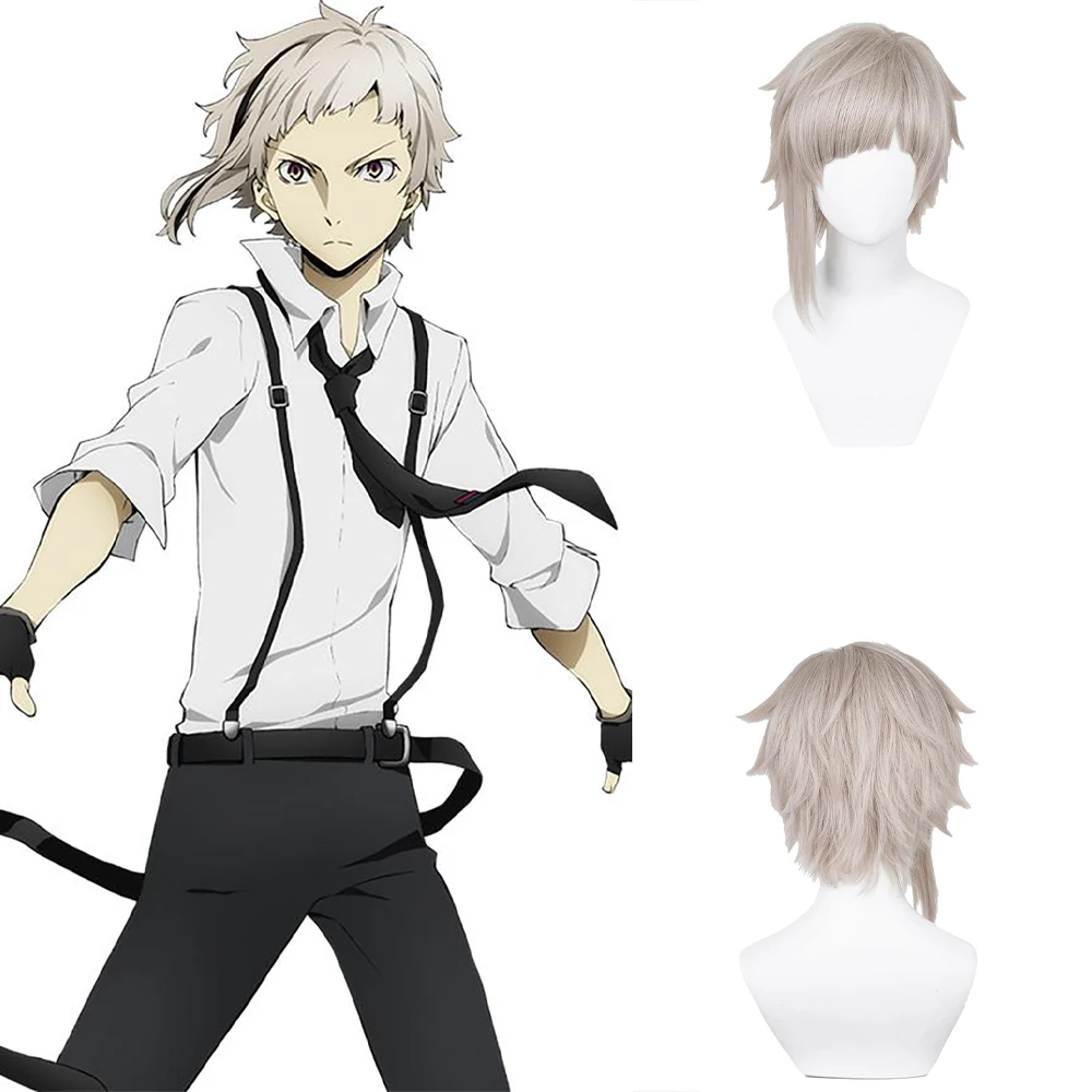 

High-Quality Anime Atsushi Nakajima Cosplay Synthetic Hair 16-Inch Gray With Bangs Halloween Daily Party Wig Heat-Resistant