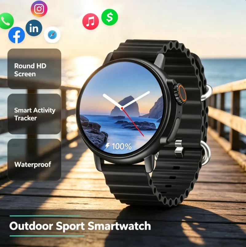 Unisex Outdoor Sports Smart Watch Bluetooth Calling & Voice Assistant Heart Rate Monitor Step Counter Smartwatch with