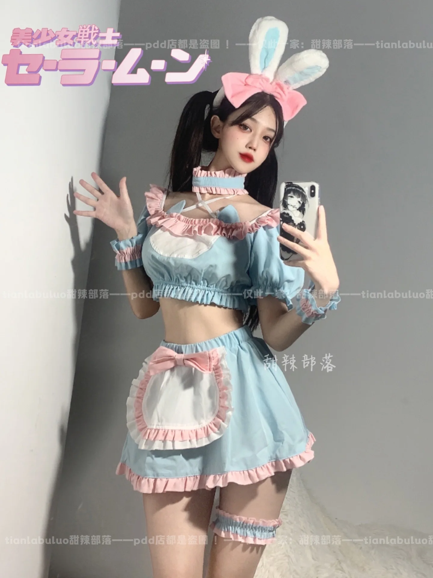 Womengaga Zoete Pittige Konijn Cosplay Anime Roze Blauw Japanse Maid Mini Jurk Kant Hot Sexy Koreaanse Vrouwen Tops 2022 K4MU