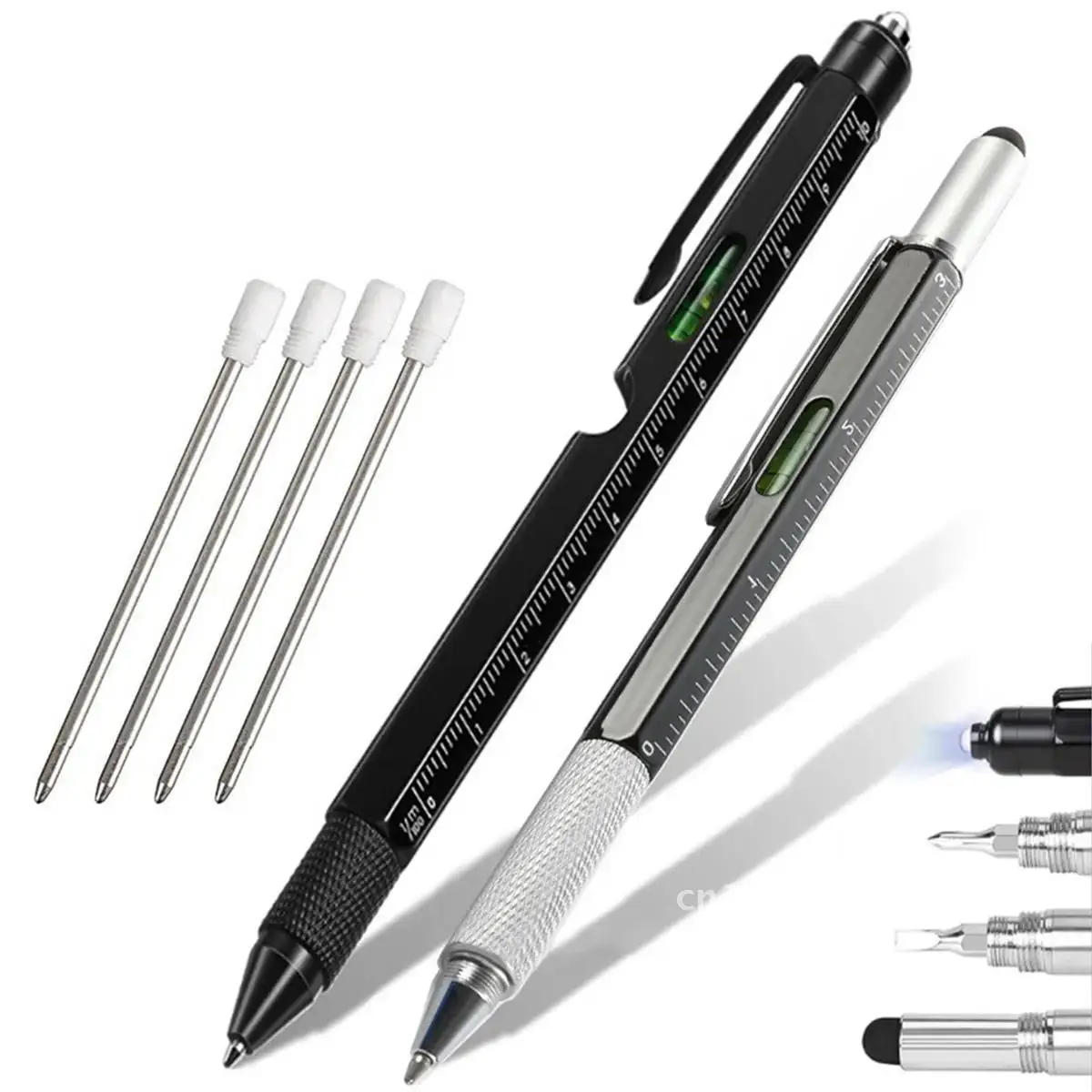 

2pcs All In 1 Multi Tool Pen with Ruler Level Cross Flat Head Screwdriver Touch Multitool Pen Woodworkers