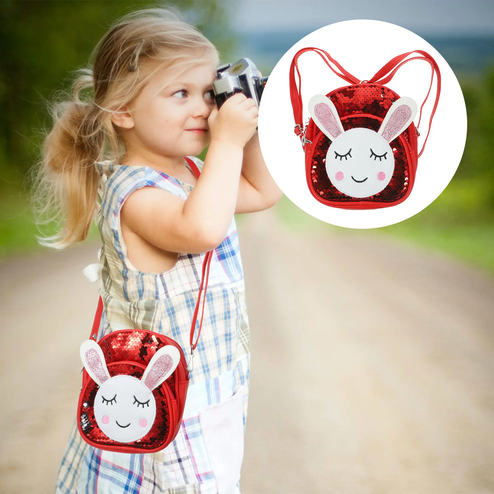 

Sequin Children Backpack Rabbit Design Lightweight School Bag for Kids Camping Short Trip Girl Coin Shoulder Bag