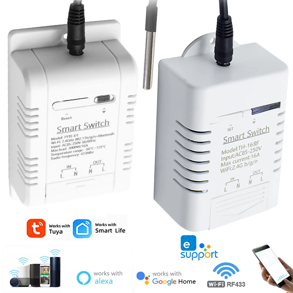 Tuya eWelink APP Smart Wifi Temperature Switch 16A 3000W Monitoring Sensor Compatible With Alexa Siri RF433 Remote Control